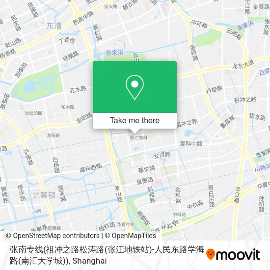 张南专线(祖冲之路松涛路(张江地铁站)-人民东路学海路(南汇大学城)) map