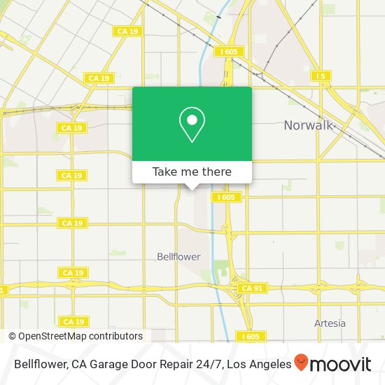 Bellflower, CA Garage Door Repair 24 / 7 map