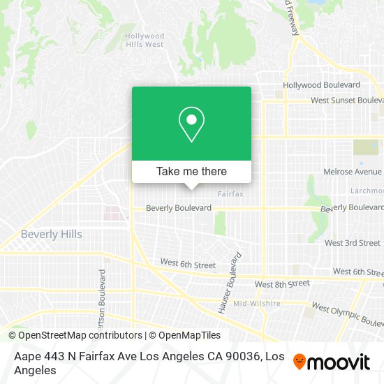 Mapa de Aape 443 N Fairfax Ave Los Angeles CA 90036