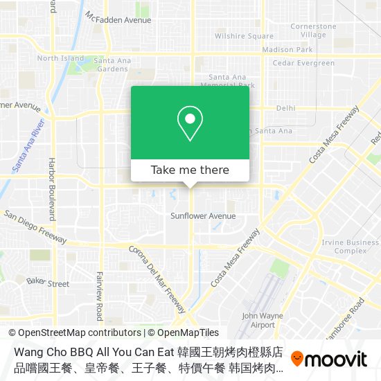 Wang Cho BBQ All You Can Eat 韓國王朝烤肉橙縣店 品嚐國王餐、皇帝餐、王子餐、特價午餐 韩国烤肉吃到饱 map