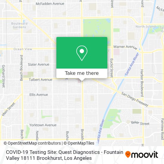 COVID-19 Testing Site: Quest Diagnostics - Fountain Valley 18111 Brookhurst map