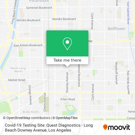 Mapa de Covid-19 Testing Site: Quest Diagnostics - Long Beach Downey Avenue