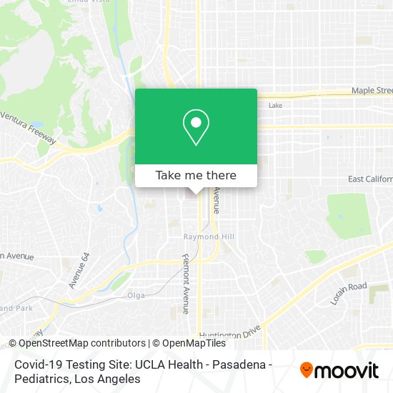 Mapa de Covid-19 Testing Site: UCLA Health - Pasadena - Pediatrics