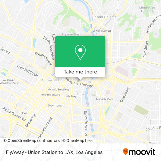 FlyAway - Union Station to LAX map