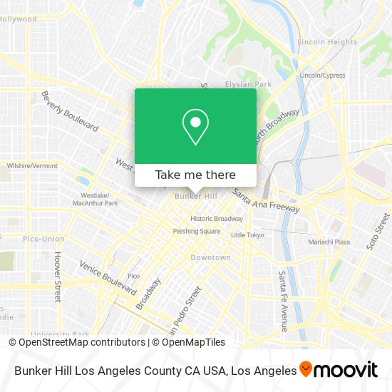 Mapa de Bunker Hill Los Angeles County CA USA