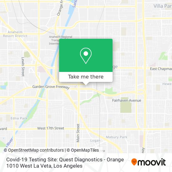 Mapa de Covid-19 Testing Site: Quest Diagnostics - Orange 1010 West La Veta