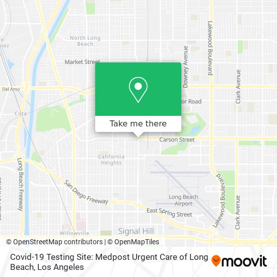 Mapa de Covid-19 Testing Site: Medpost Urgent Care of Long Beach