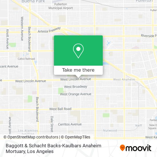 Mapa de Baggott & Schacht Backs-Kaulbars Anaheim Mortuary