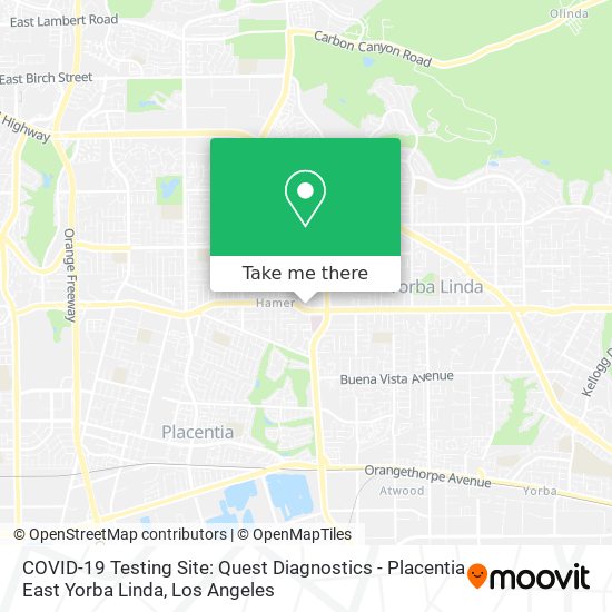 COVID-19 Testing Site: Quest Diagnostics - Placentia East Yorba Linda map