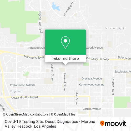 Covid-19 Testing Site: Quest Diagnostics - Moreno Valley Heacock map