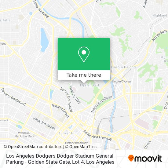 Mapa de Los Angeles Dodgers Dodger Stadium General Parking - Golden State Gate, Lot 4