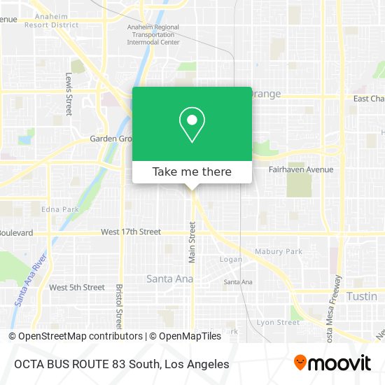 OCTA BUS ROUTE 83 South map