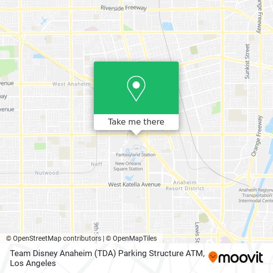 Team Disney Anaheim (TDA) Parking Structure ATM map