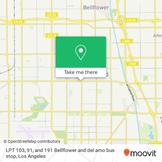 Mapa de LPT 103, 91, and 191 Bellflower and del amo bus stop