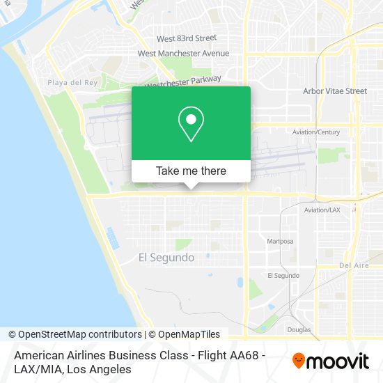 Mapa de American Airlines Business Class - Flight AA68 - LAX / MIA