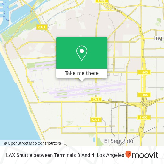 LAX Shuttle between Terminals 3 And 4 map