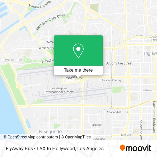 Mapa de FlyAway Bus - LAX to Hollywood
