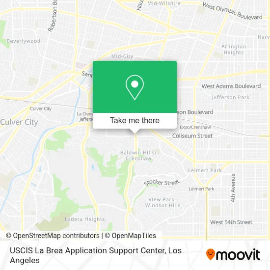 Mapa de USCIS La Brea Application Support Center