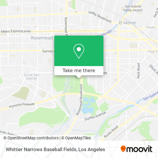 Whittier Narrows Baseball Fields map