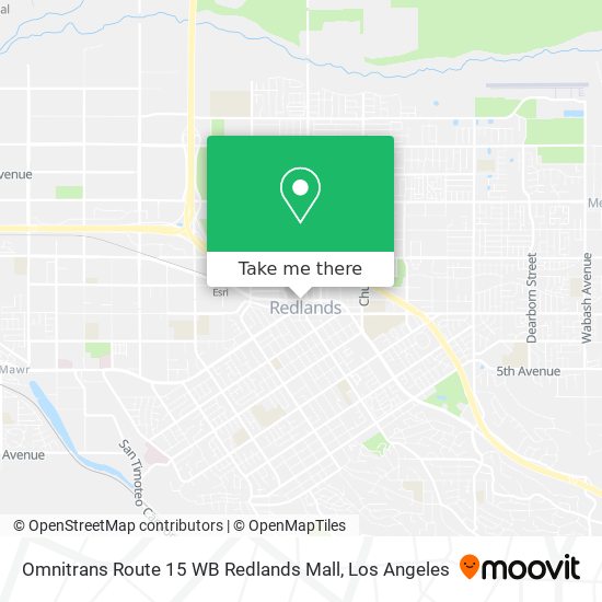 Omnitrans Route 15 WB Redlands Mall map