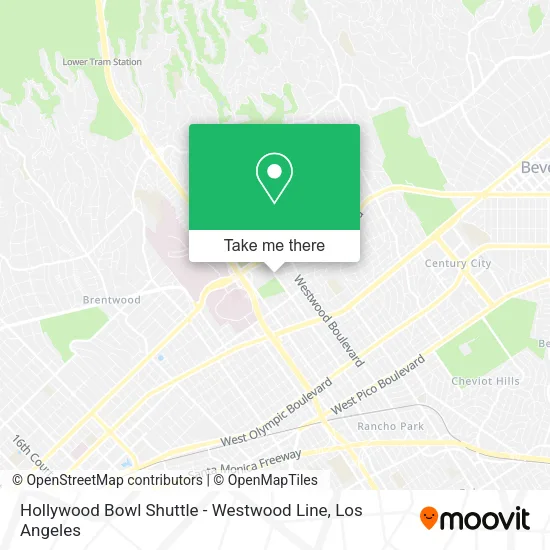 Hollywood Bowl Shuttle - Westwood Line map