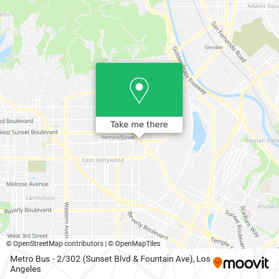 Mapa de Metro Bus - 2 / 302 (Sunset Blvd & Fountain Ave)