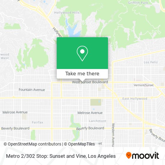 Metro 2 / 302 Stop: Sunset and Vine map