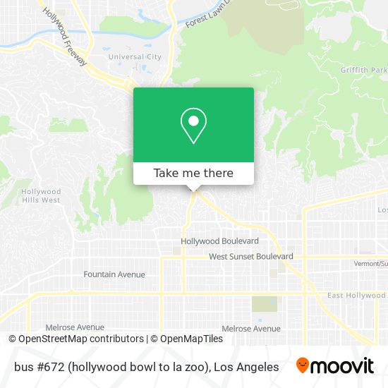 bus #672  (hollywood bowl to la zoo) map