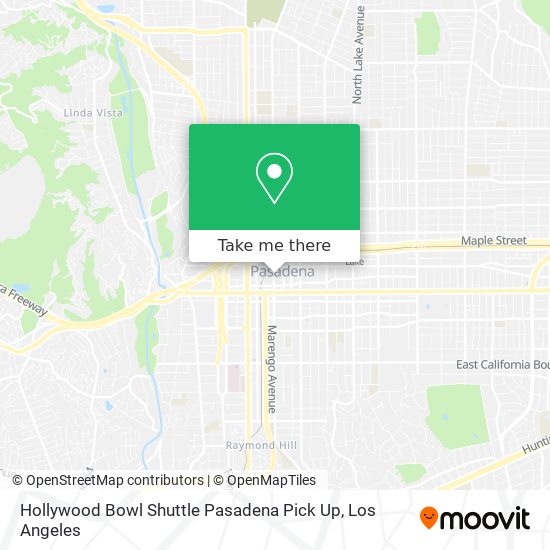 Mapa de Hollywood Bowl Shuttle Pasadena Pick Up