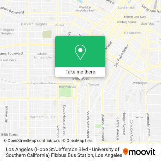 Los Angeles (Hope St / Jefferson Blvd - University of Southern California) Flixbus Bus Station map