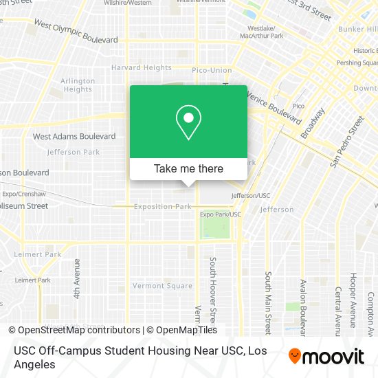 Mapa de USC Off-Campus Student Housing Near USC