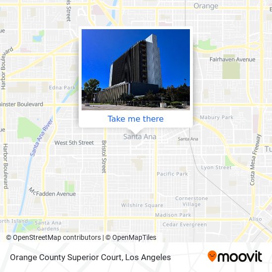 How to get to Orange County Superior Court in Santa Ana by Bus or Train?