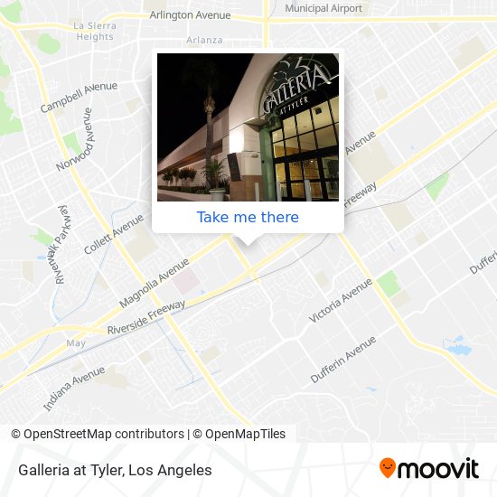 How to get to Galleria at Tyler in Riverside by Bus or Train?
