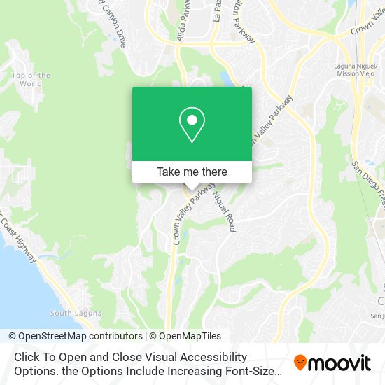 Mapa de Click To Open and Close Visual Accessibility Options. the Options Include Increasing Font-Size and