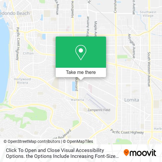 Click To Open and Close Visual Accessibility Options. the Options Include Increasing Font-Size and map