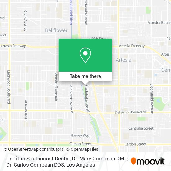 Cerritos Southcoast Dental, Dr. Mary Compean DMD, Dr. Carlos Compean DDS map