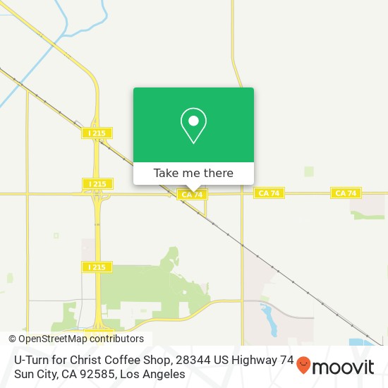 Mapa de U-Turn for Christ Coffee Shop, 28344 US Highway 74 Sun City, CA 92585