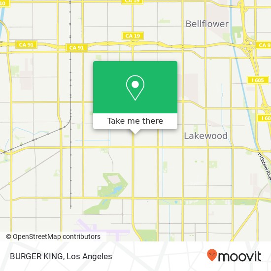 Mapa de BURGER KING, 500 Lakewood Center Mall Lakewood, CA 90712