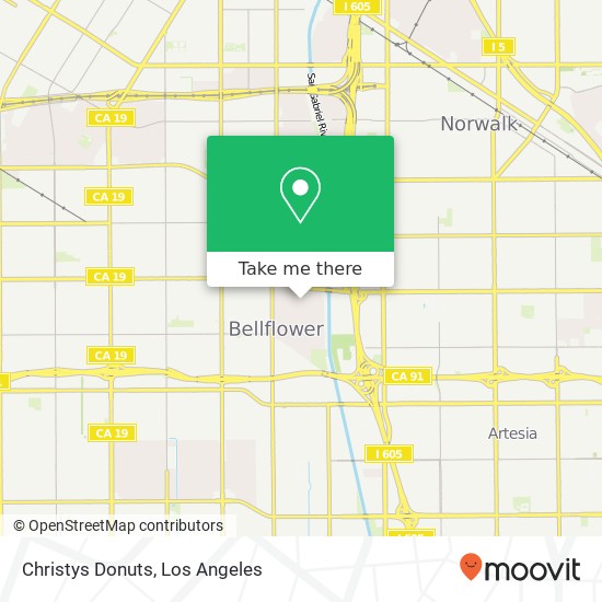 Mapa de Christys Donuts, 16268 Grand Ave Bellflower, CA 90706