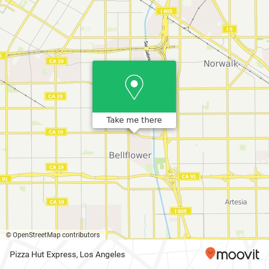 Mapa de Pizza Hut Express, 10300 Alondra Blvd Bellflower, CA 90706