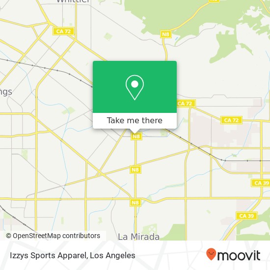 Mapa de Izzys Sports Apparel, 10705 La Mirada Blvd Whittier, CA 90604
