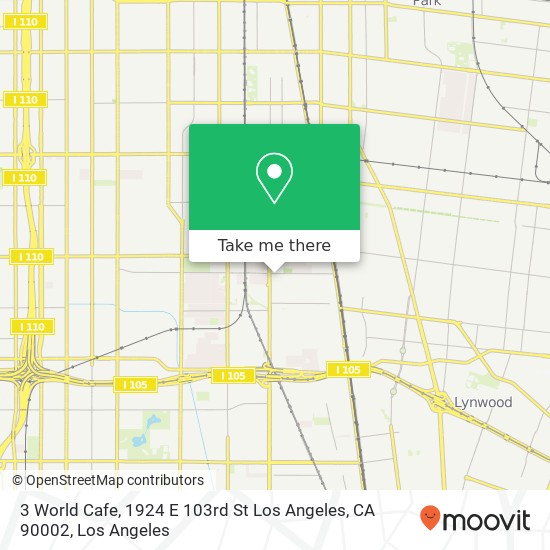 Mapa de 3 World Cafe, 1924 E 103rd St Los Angeles, CA 90002