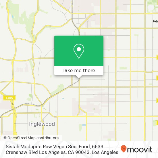 Mapa de Sistah Modupe's Raw Vegan Soul Food, 6633 Crenshaw Blvd Los Angeles, CA 90043