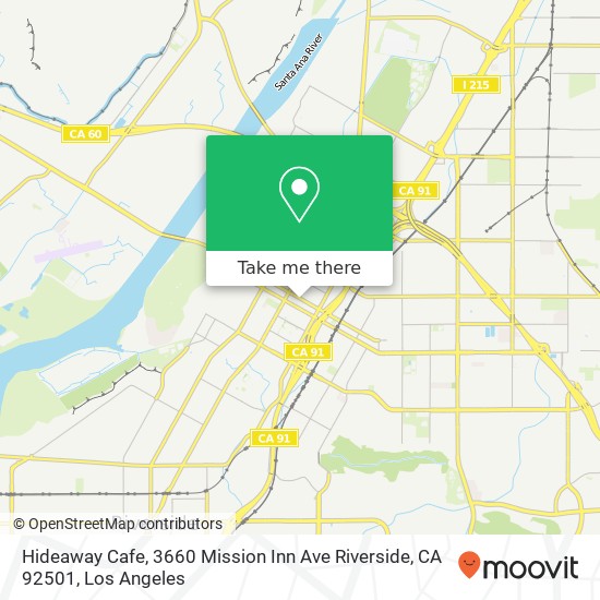 Mapa de Hideaway Cafe, 3660 Mission Inn Ave Riverside, CA 92501