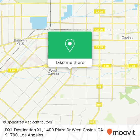Mapa de DXL Destination XL, 1400 Plaza Dr West Covina, CA 91790