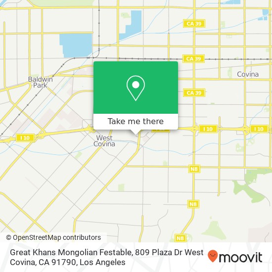 Mapa de Great Khans Mongolian Festable, 809 Plaza Dr West Covina, CA 91790