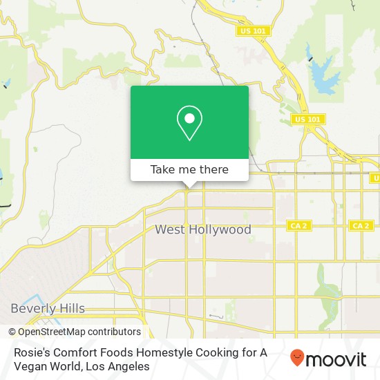 Mapa de Rosie's Comfort Foods Homestyle Cooking for A Vegan World, 8033 W Sunset Blvd Los Angeles, CA 90046