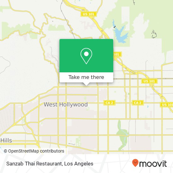 Mapa de Sanzab Thai Restaurant, 7363 W Sunset Blvd Los Angeles, CA 90046