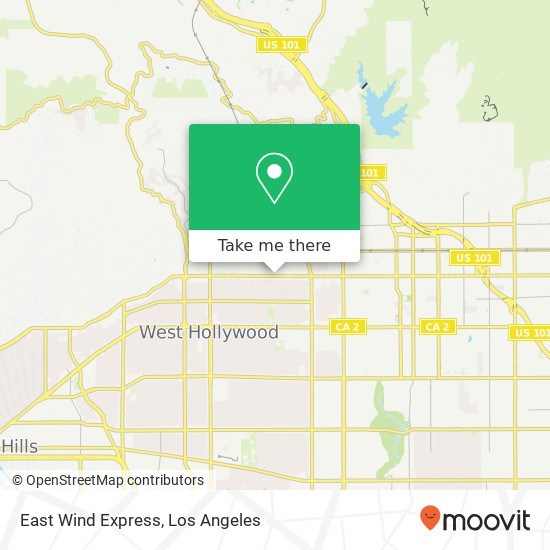 Mapa de East Wind Express, 7363 W Sunset Blvd Los Angeles, CA 90046