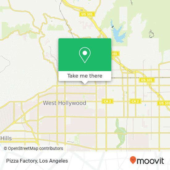 Mapa de Pizza Factory, 7353 W Sunset Blvd Los Angeles, CA 90046